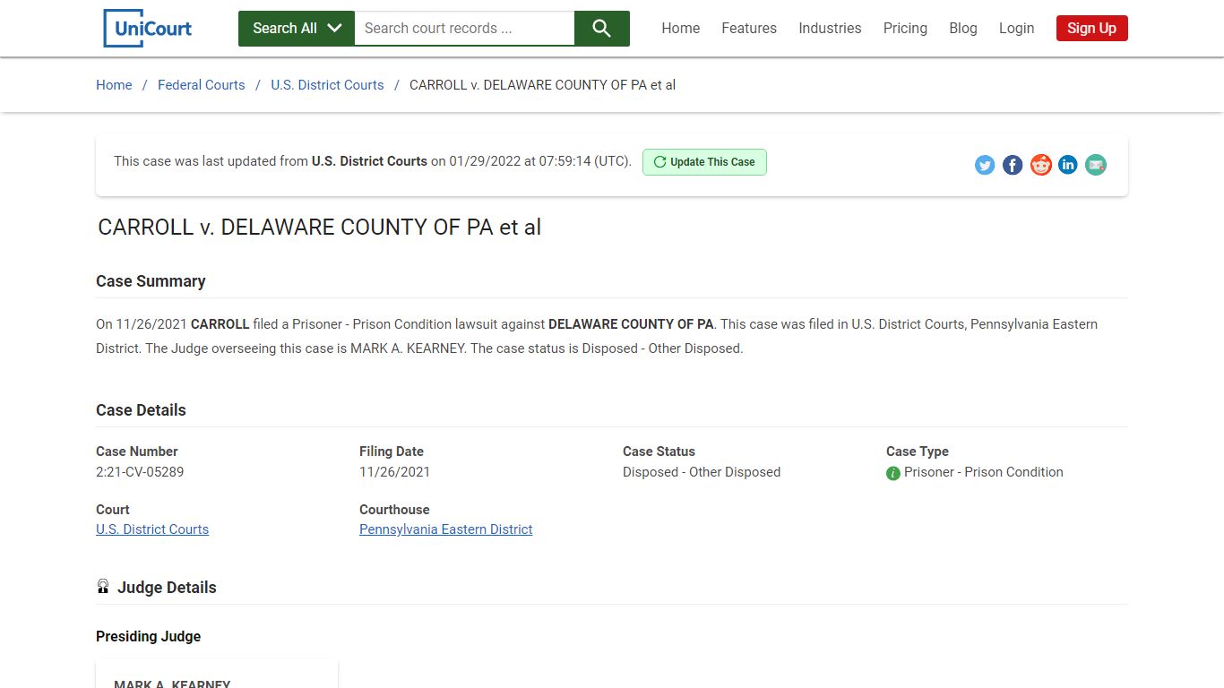CARROLL v DELAWARE COUNTY OF PA et al | 2:21-CV-05289 ...